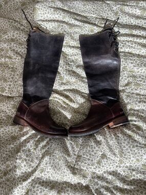 Bed Stu Two-Tone Brown and Black Leather Boots